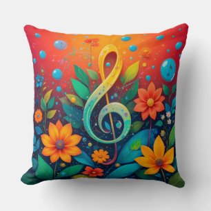 Artistic Musical Note Surrounded By Colourful Flow Throw Pillow