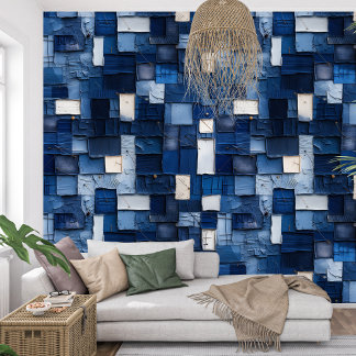 Artistic navy blue indigo collage paper texture wallpaper