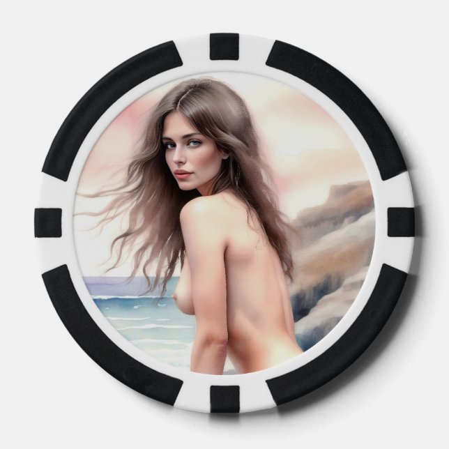 Artistic nude on the beach poker chips (Front)