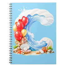 Artistic Ocean-Themed Monogram Letter C Notebook
