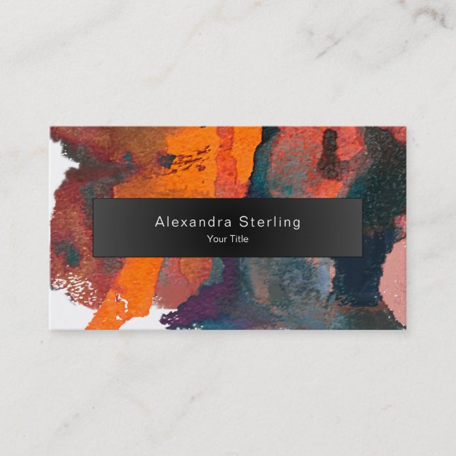 Artistic Orange  Abstract Watercolor Art Business Card (Front)