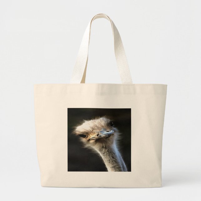 Artistic Ostrich Portrait With Goofy Expression Large Tote Bag (Front)