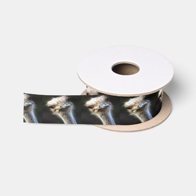 Artistic Ostrich Portrait With Goofy Expression Satin Ribbon (Spool)