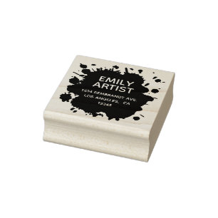 Artistic Paint Splash Blot - Artsy Return Address Rubber Stamp