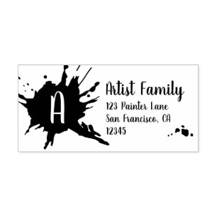 Artistic Paint Splash Monogram Return Address Rubber Stamp