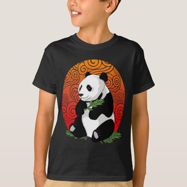 Artistic Panda Bear Eating Vector  Illustration T-Shirt (Front)
