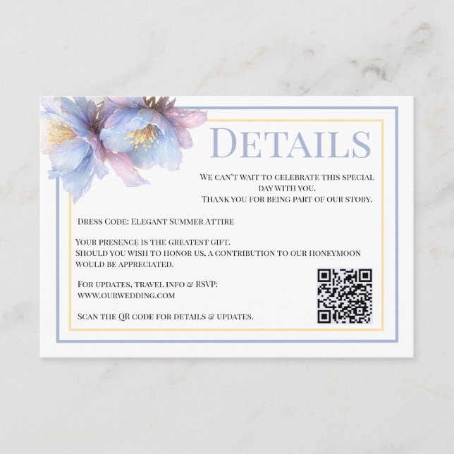 Artistic Pastel Botanical Florals Wedding Enclosure Card (Front)