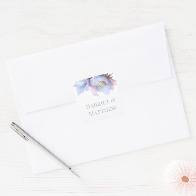 Artistic Pastel Botanical Florals Wedding Square Sticker (Envelope)