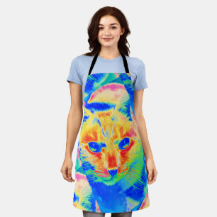 Artistic Pastel Neon Cat Art Abstract Apron