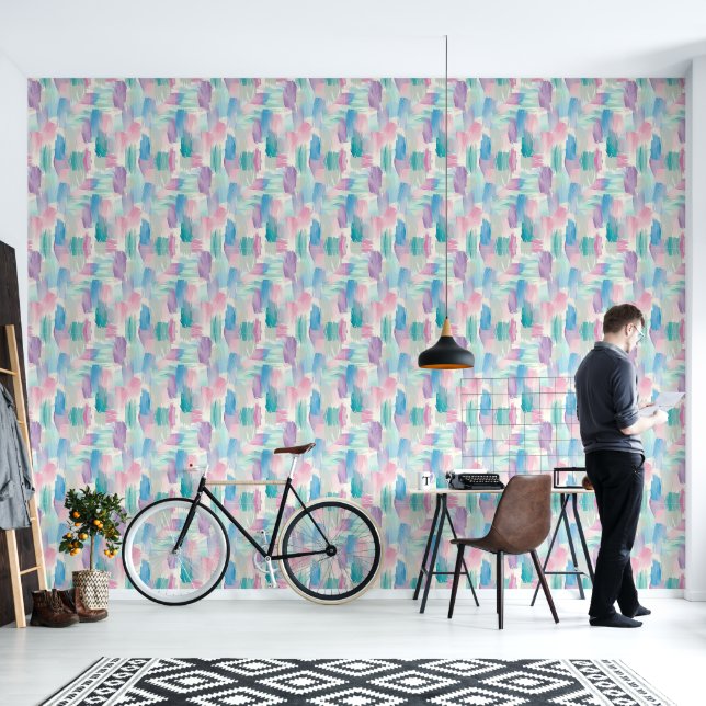 Artistic Pastel Paint Strokes Peel And Stick Wallpaper (Living Room)