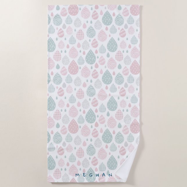 Artistic Pastel Raindrops Monogram Beach towel (Front)