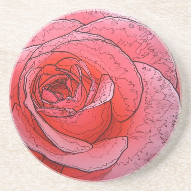 Artistic Peace Rose Sandstone Coaster (Front)