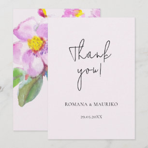 Artistic Peach Flowers Watercolor Art Thank You Card
