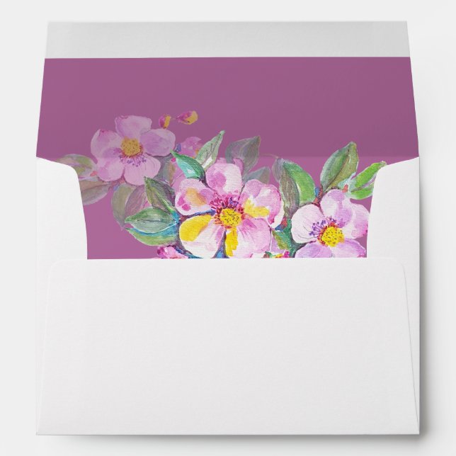 Artistic Peach Flowers Watercolor Hand-painted Envelope (Back (Bottom))