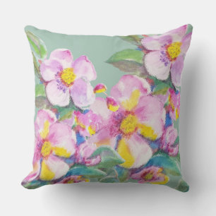 Artistic Peach Flowers Watercolor Personalized Throw Pillow