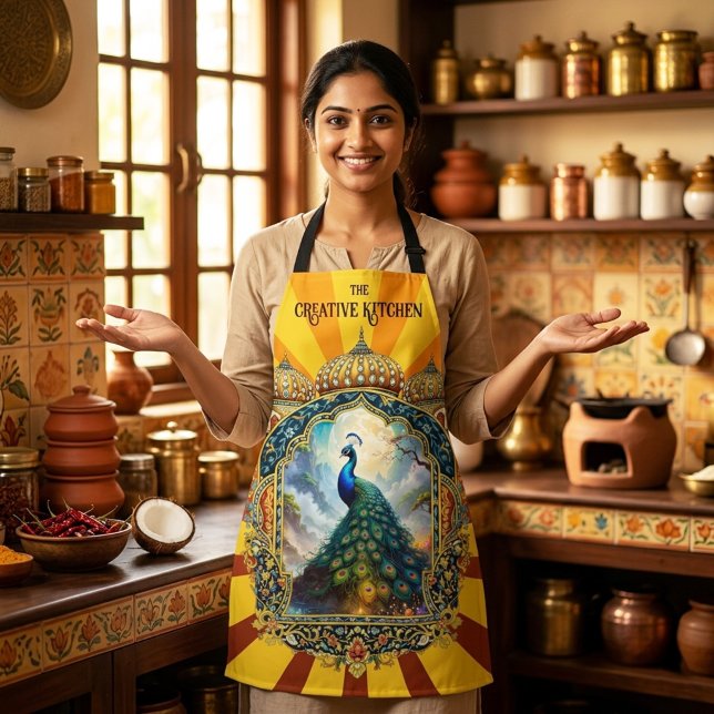 Artistic Peacock Indian Palace Apron (Artistic Indian cuisine apron with a fantasy peacock design)