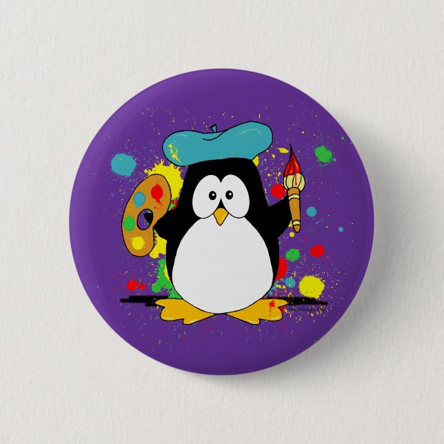 Artistic Penguin Cartoon 2 Inch Round Button (Front)