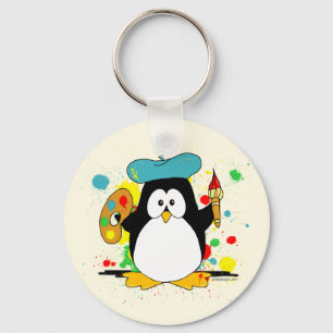 Artistic Penguin Painter Keychain