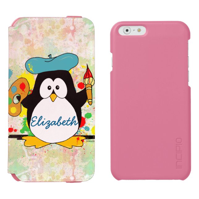 Artistic Penguin Painter Personalize Incipio iPhone Wallet Case (Side by Side)