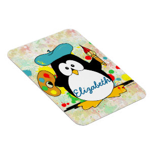 Artistic Penguin Painter Personalize Magnet
