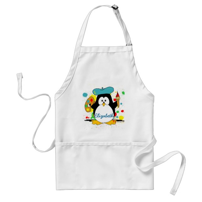 Artistic Penguin Painter Personalize Standard Apron (Front)