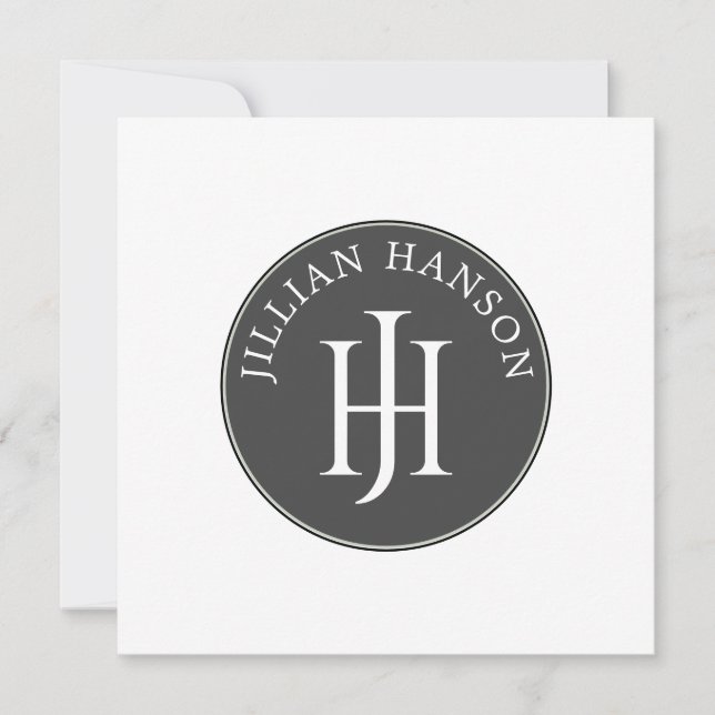 Artistic Personal Monogram Name Logo Black White Card (Front)