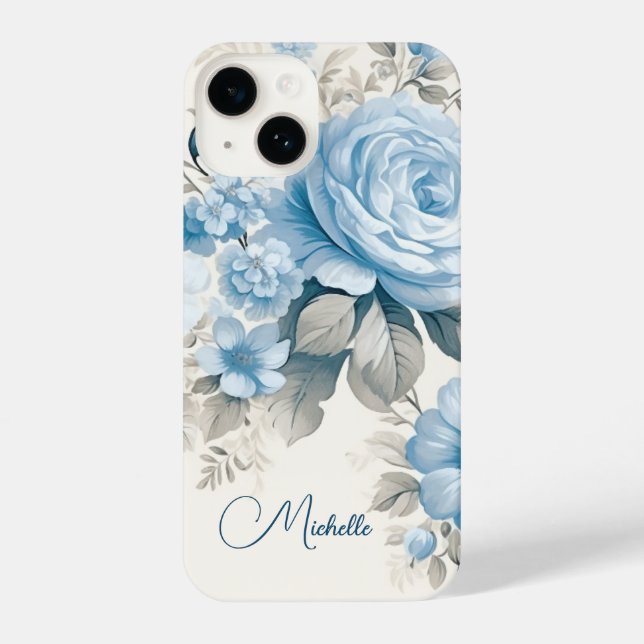 Artistic Personalized Light Pastel Blue Roses iPhone Case (Back)