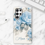 Artistic Personalized Light Pastel Blue Roses Samsung Galaxy Case<br><div class="desc">Customize this lovely design with your name or monogram. Features pale dusty blue roses,  wildflowers and hydrangea blossoms with light pastel sage foliage on eggshell background.</div>
