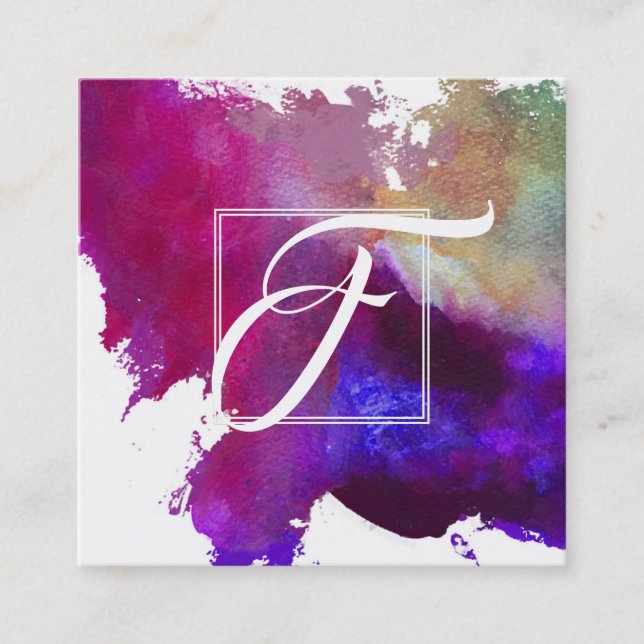 Artistic Pink Abstract Watercolor Art Square Business Card (Front)