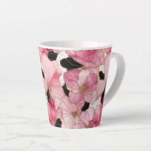 Artistic Pink Blooms Black Ink Abstract Latte Mug