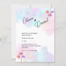 Artistic Pink & Blue Wedding Invitations