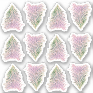 Artistic Pink Green Christmas Tree Watercolor