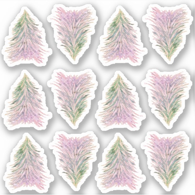 Artistic Pink Green Christmas Tree Watercolor (Front)