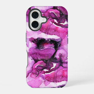 Artistic pink purple modern watercolor flowers iPhone 16 case