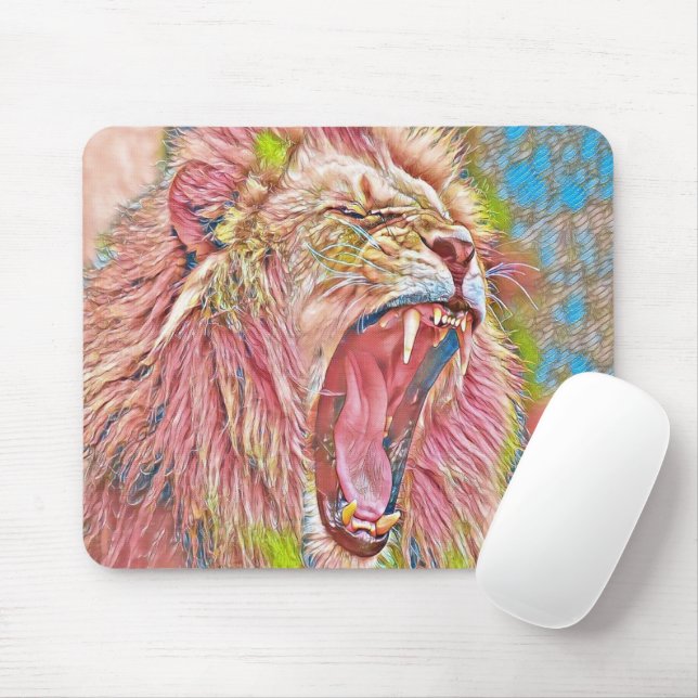 Artistic pink roaring lion mouse pad (With Mouse)