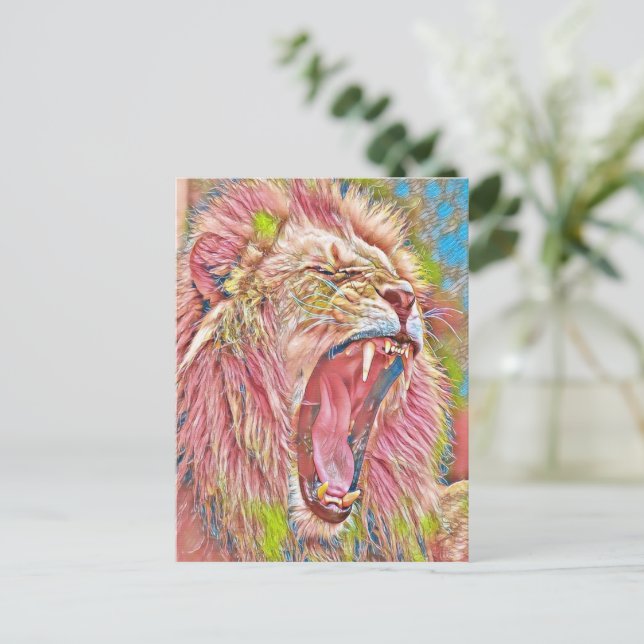 Artistic pink roaring lion postcard (Standing Front)