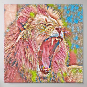 Artistic pink roaring lion poster