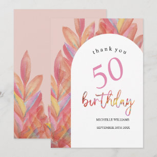 Artistic Pink Tropical Party Watercolor Thank You Card