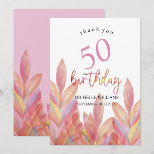 Artistic Pink Tropical Party Watercolor Thank You Card