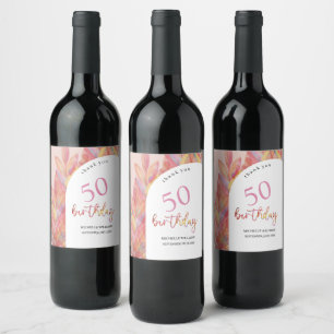 Artistic Pink Tropical Party Watercolor Wine Label