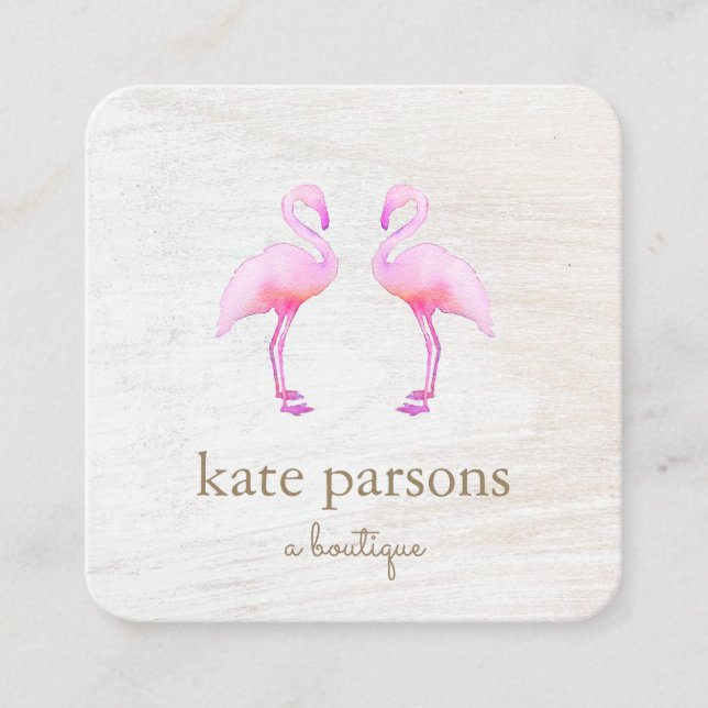 Artistic Pink Watercolor Flamingo  Square  Square  Business Card (Front)