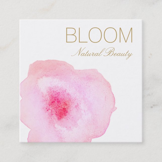 Artistic Pink Watercolor Floral  Square Square Business Card (Front)