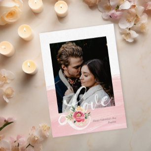 Artistic Pink Watercolor Love Photo Card 