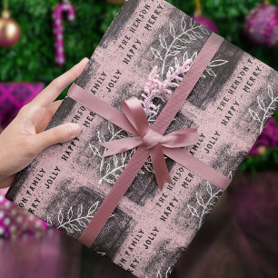 Artistic Pink White Twig Family Christmas Wrapping Paper