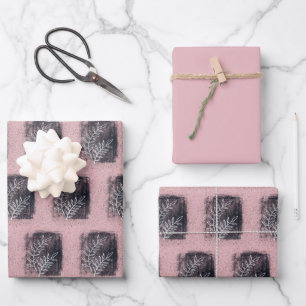 Artistic Pink White Twig Family Christmas Wrapping Paper Sheet