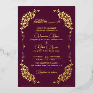 Artistic Plum Gold Floral Paisley Muslim Wedding
