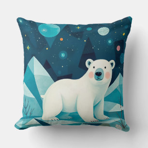 Artistic Polar Bear Illustration Throw Pillow