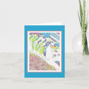 Artistic Pretty White Cat Illustration Card