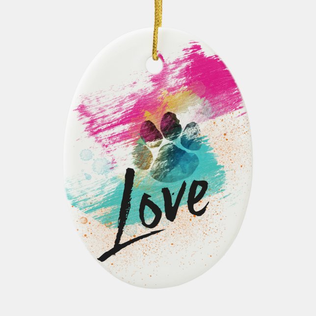 Artistic Puppy Love Ceramic Ornament (Front)