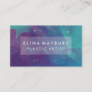 Artistic purple teal watercolor blend name business card